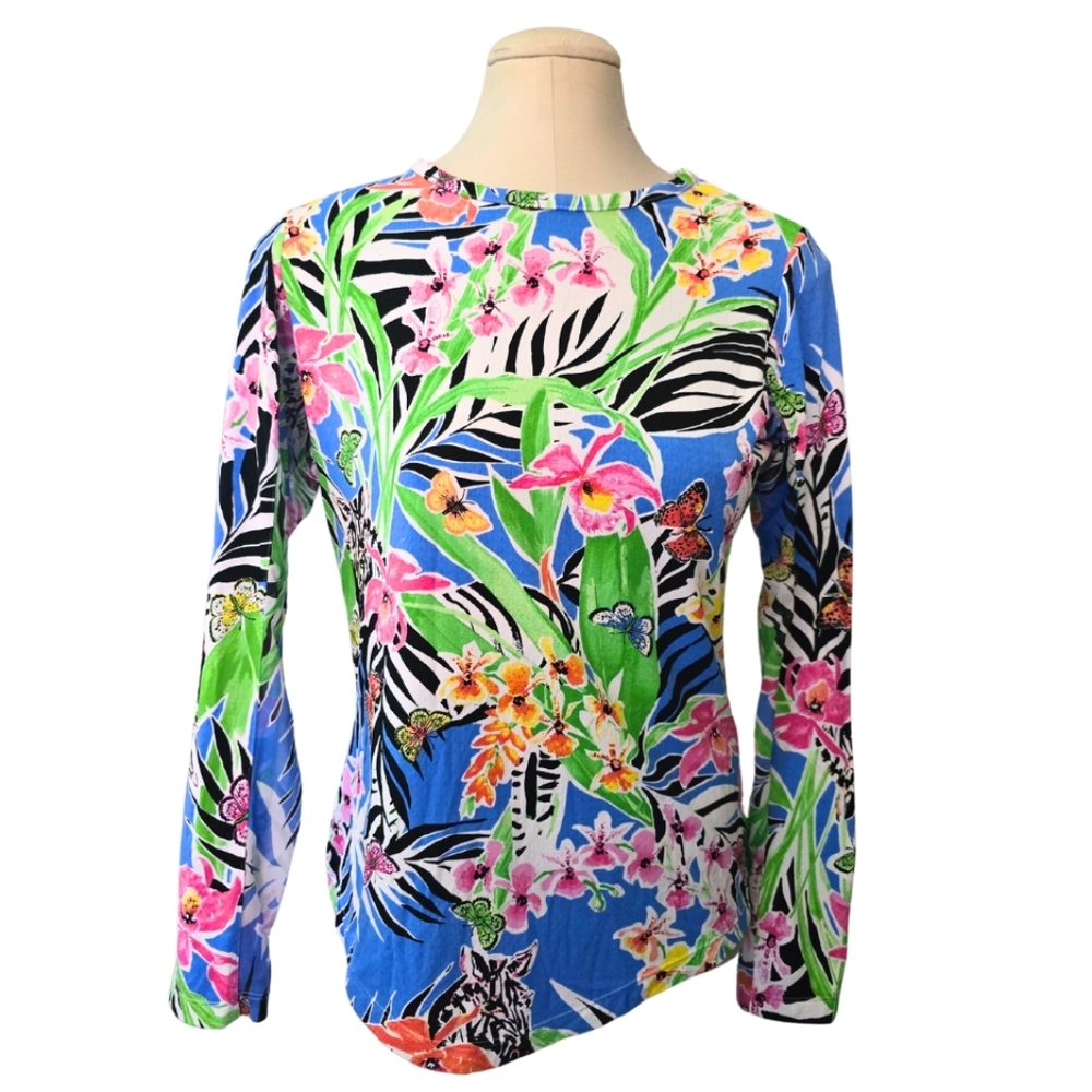 Gottex Lifestyle Crew Neck Sun Shirt Zebrina Blue/Multi UPF Sun Protection Small